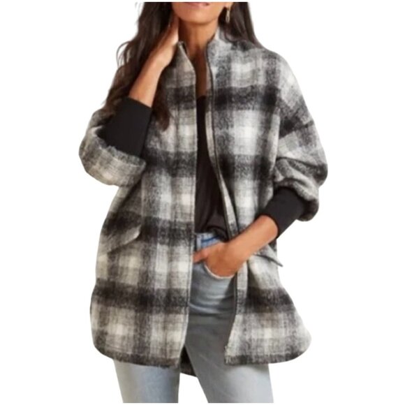 NWT Steve Madden L Plaid Longline Coat With Pockets & Ribbed Cuffs - Picture 3 of 14